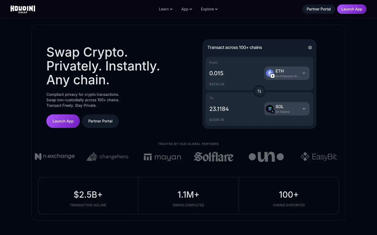 Screenshot of houdiniswap.com