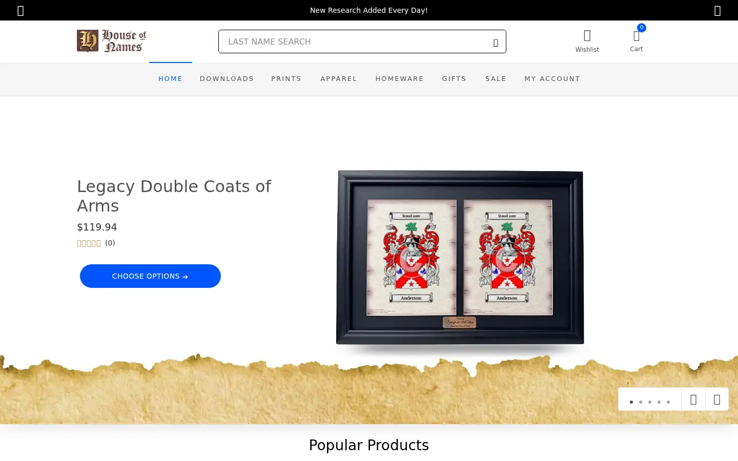 Screenshot of houseofnames.com