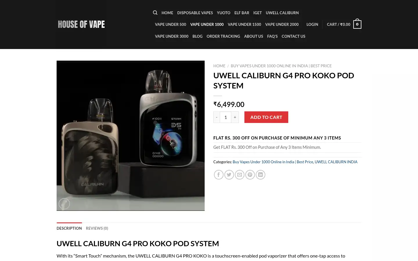 Screenshot of houseofvapesindia.com