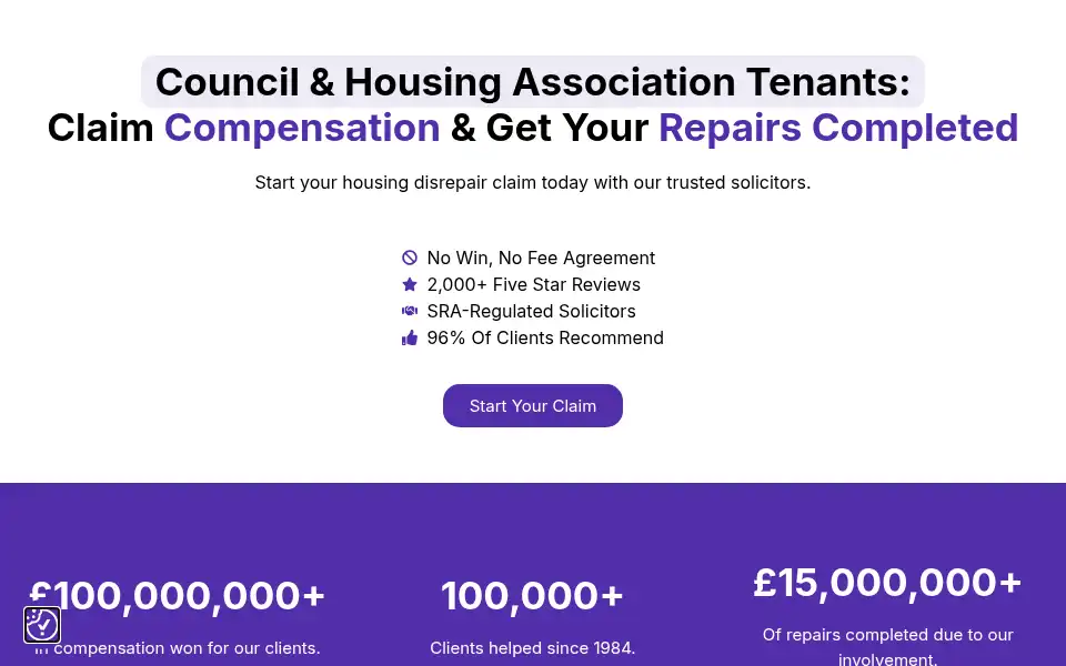 Screenshot of housing-disrepair-claims.co.uk