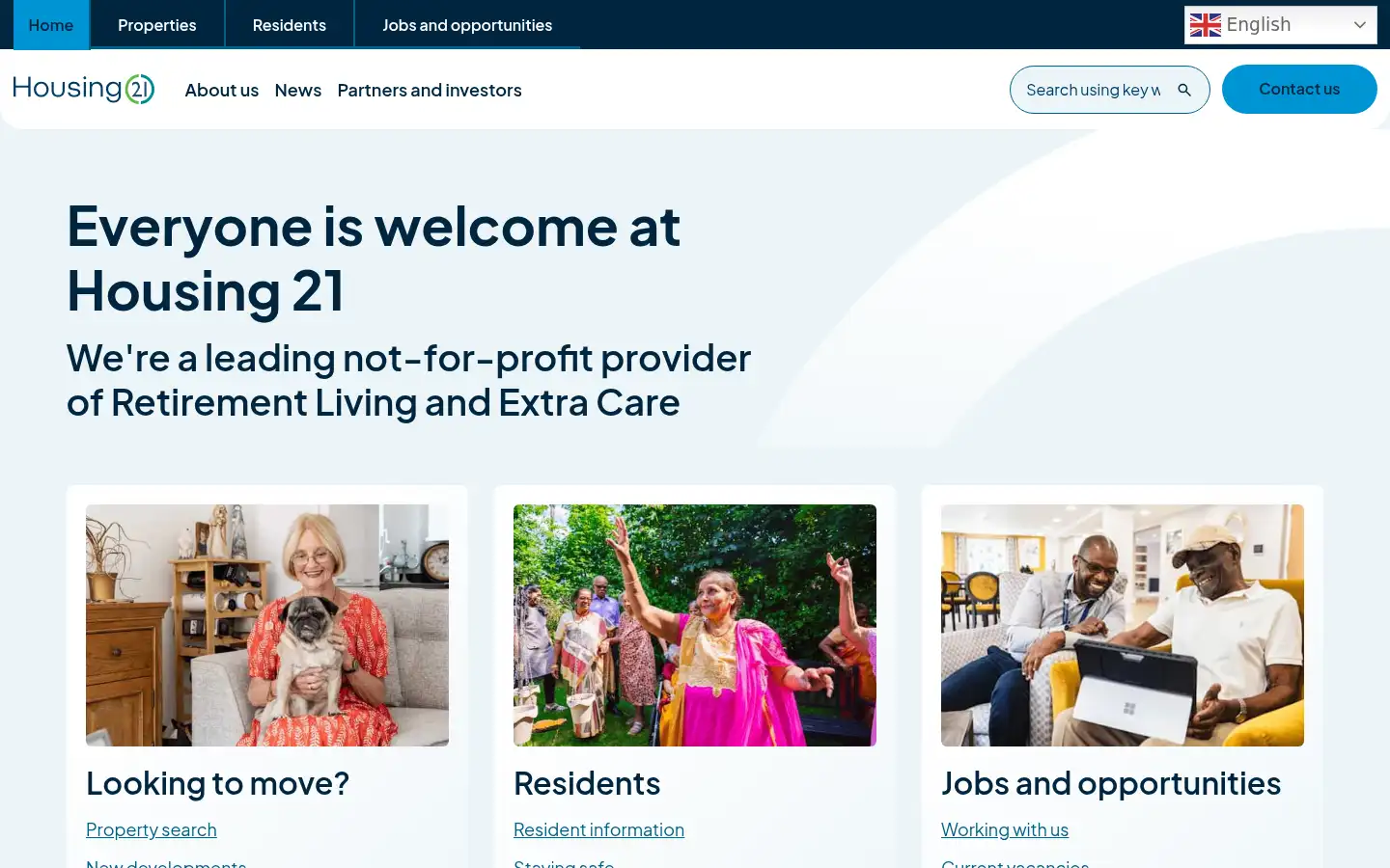Screenshot of housing21.org.uk