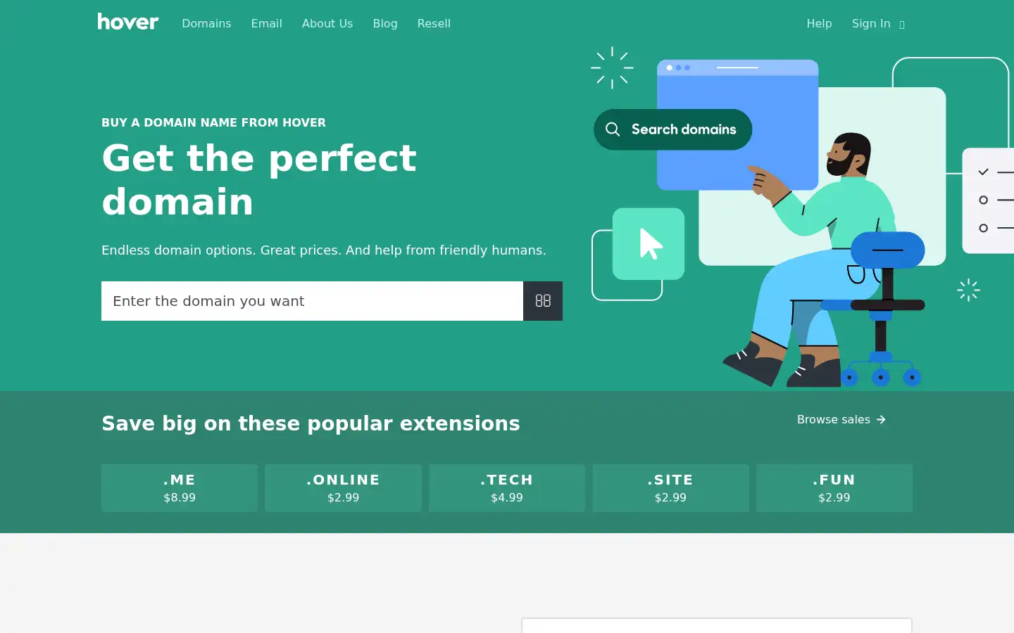Screenshot of hover.com