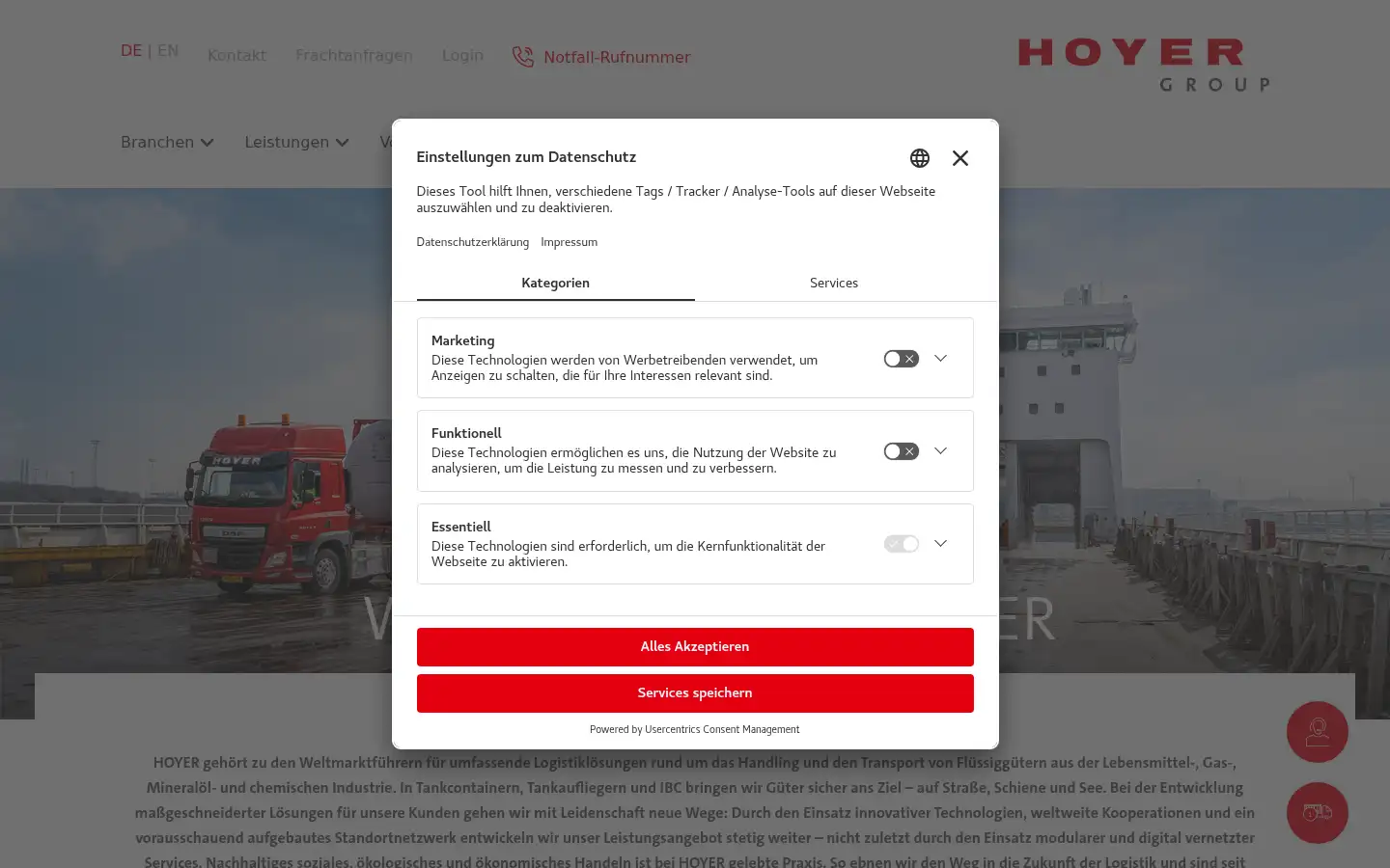Screenshot of hoyer-group.com