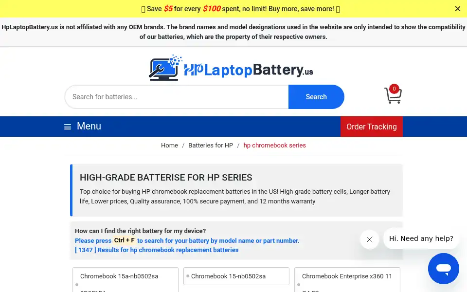 Screenshot of hplaptopbattery.us