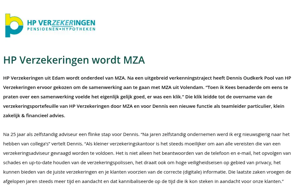 Screenshot of hpverzekeringen.nl