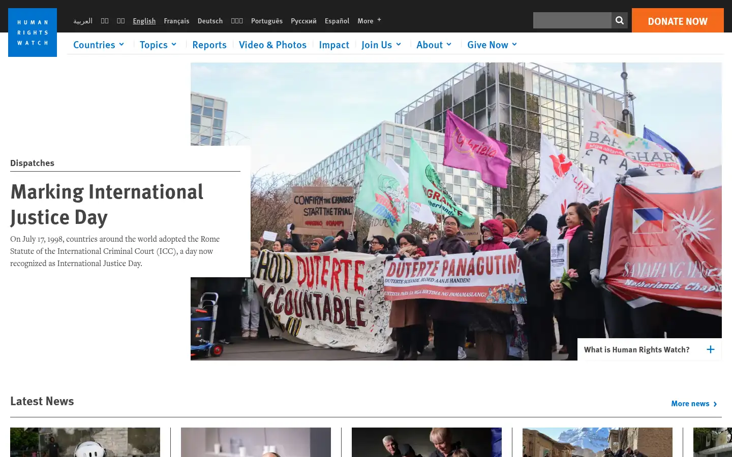 Screenshot of hrw.org