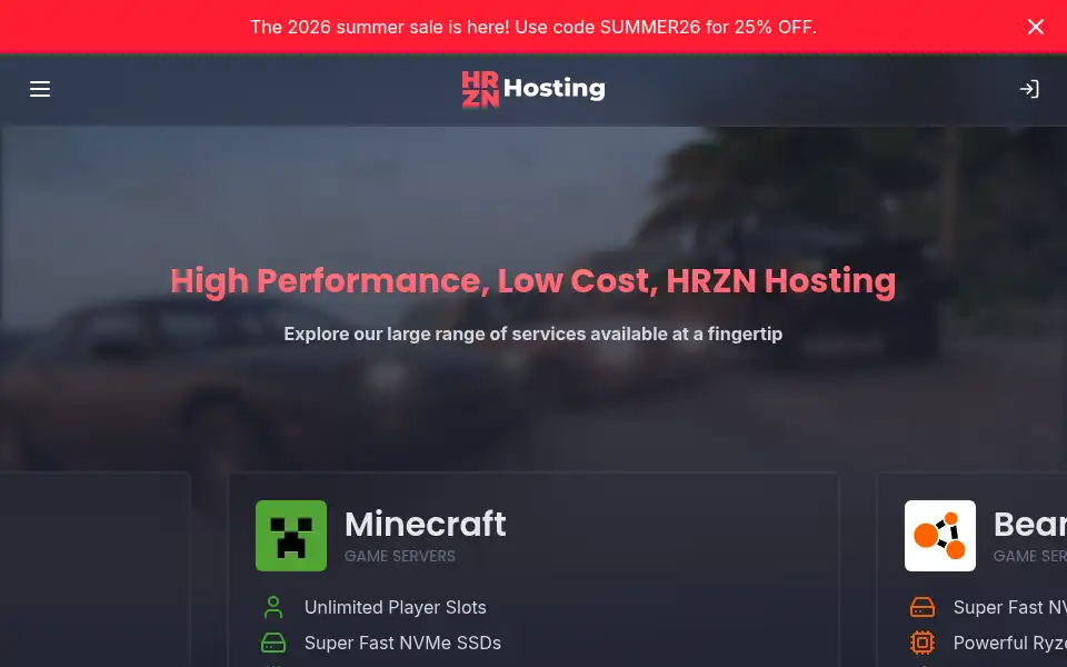 Screenshot of hrznhosting.com