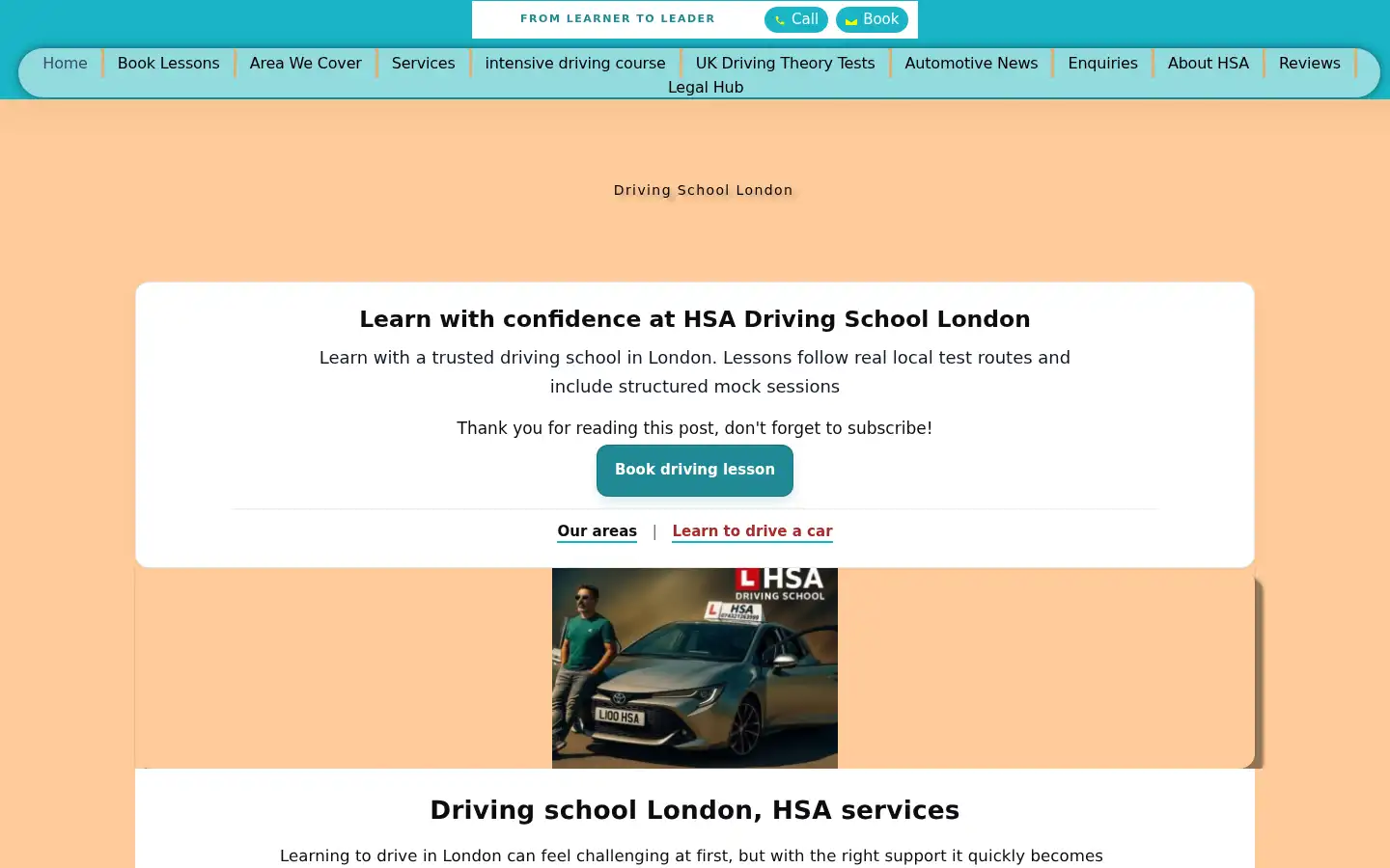 Screenshot of hsadrivingschool.com