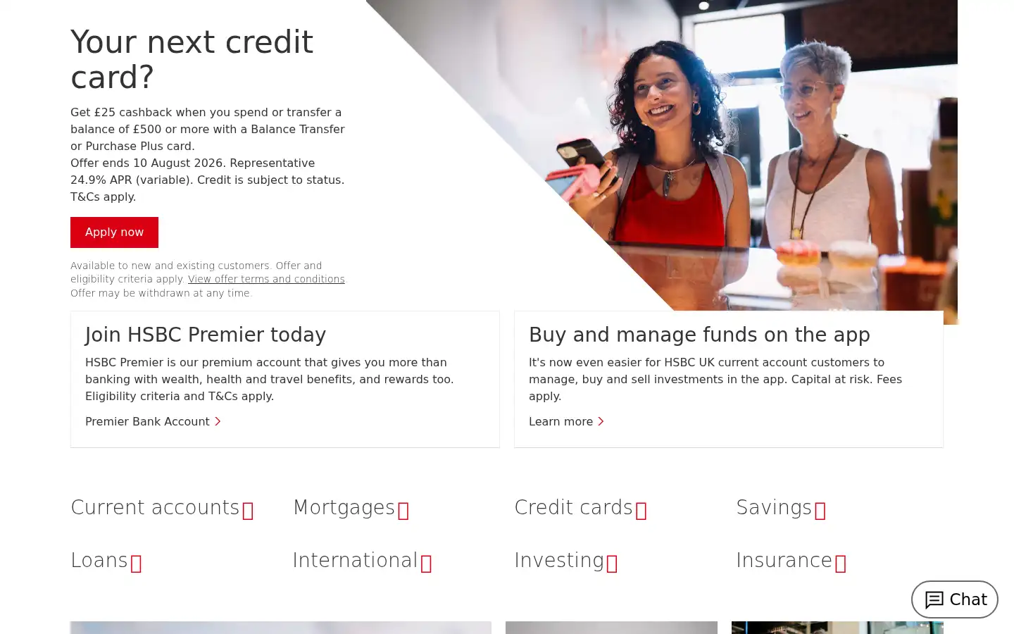 Screenshot of hsbc.co.uk