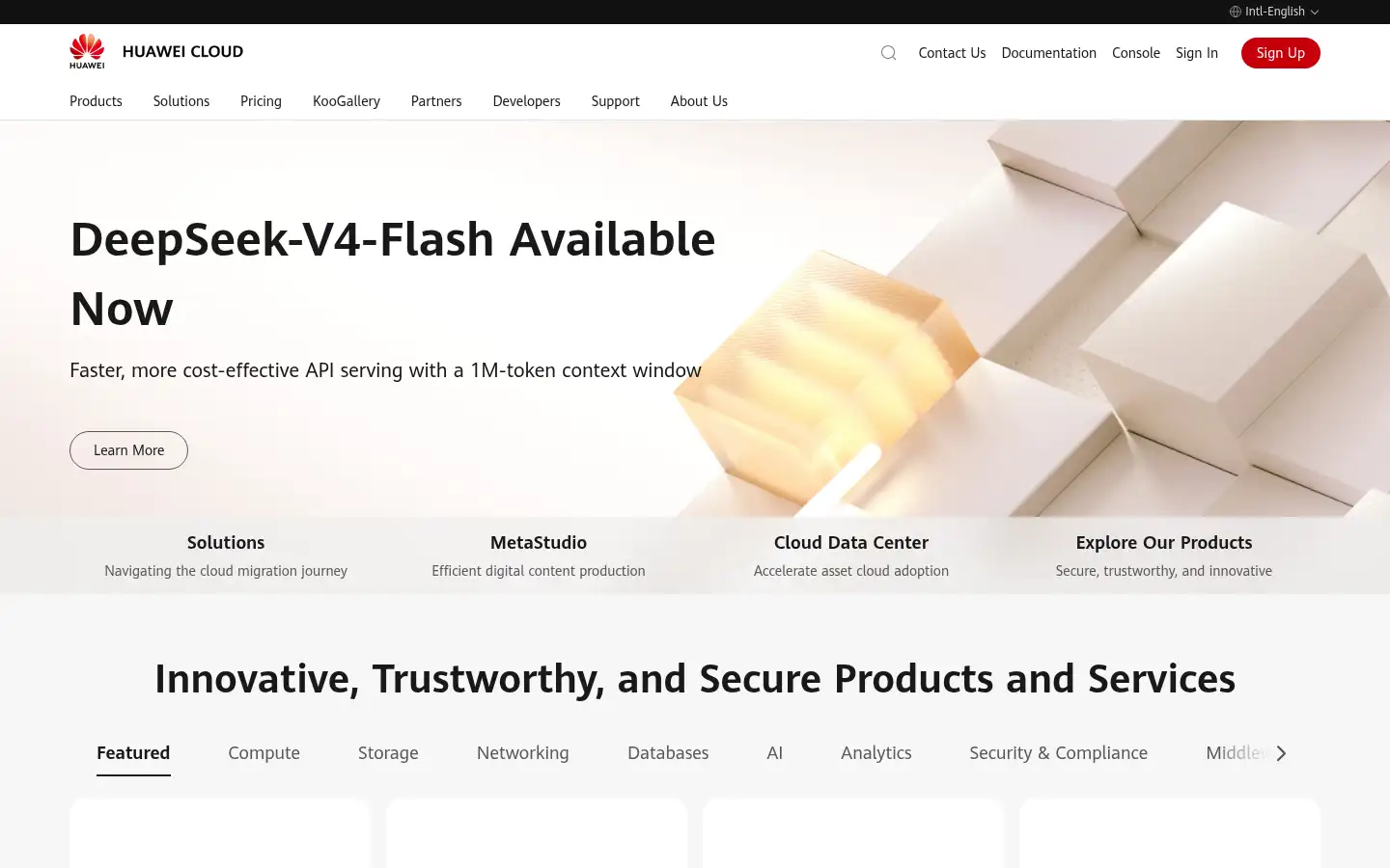 Screenshot of huaweicloud.com