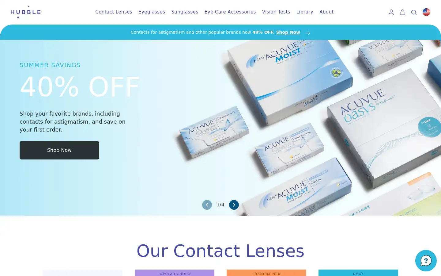 Screenshot of hubblecontacts.com
