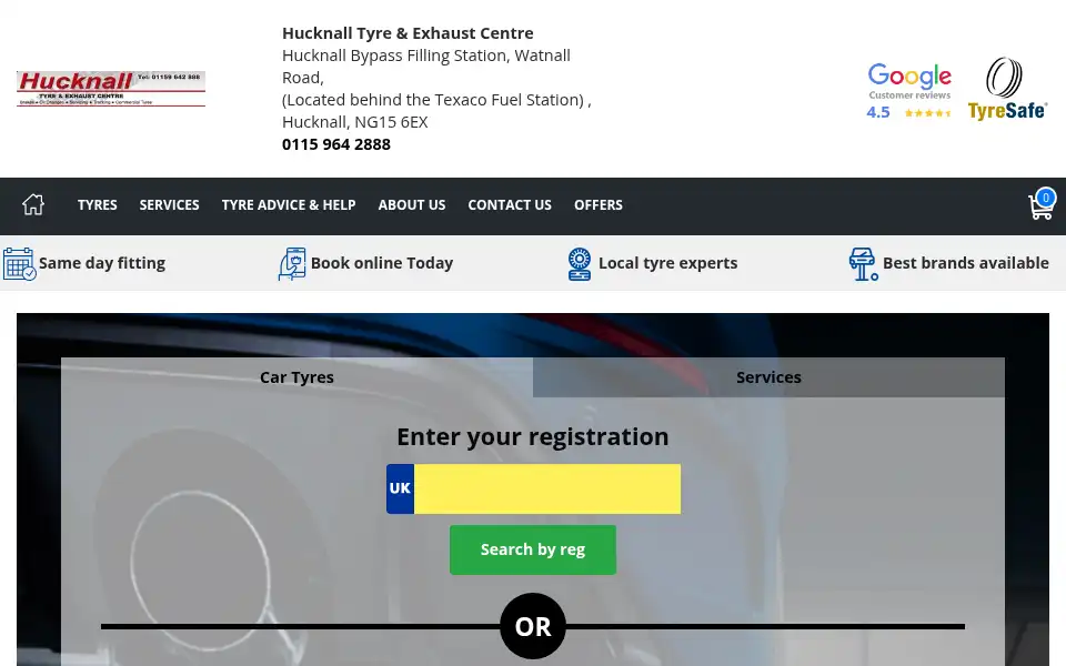 Screenshot of hucknalltyrescentre.co.uk
