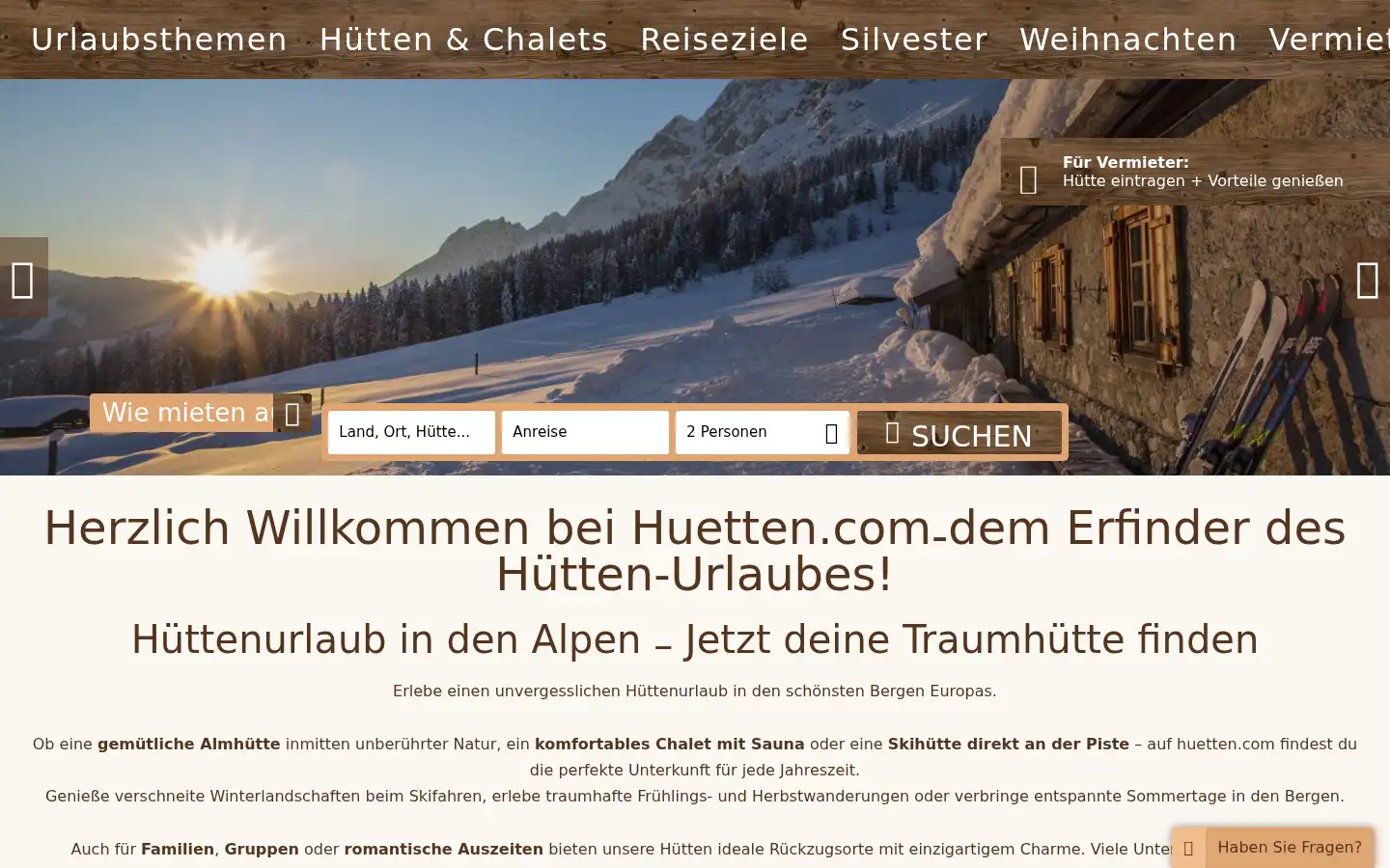 Screenshot of huetten.com
