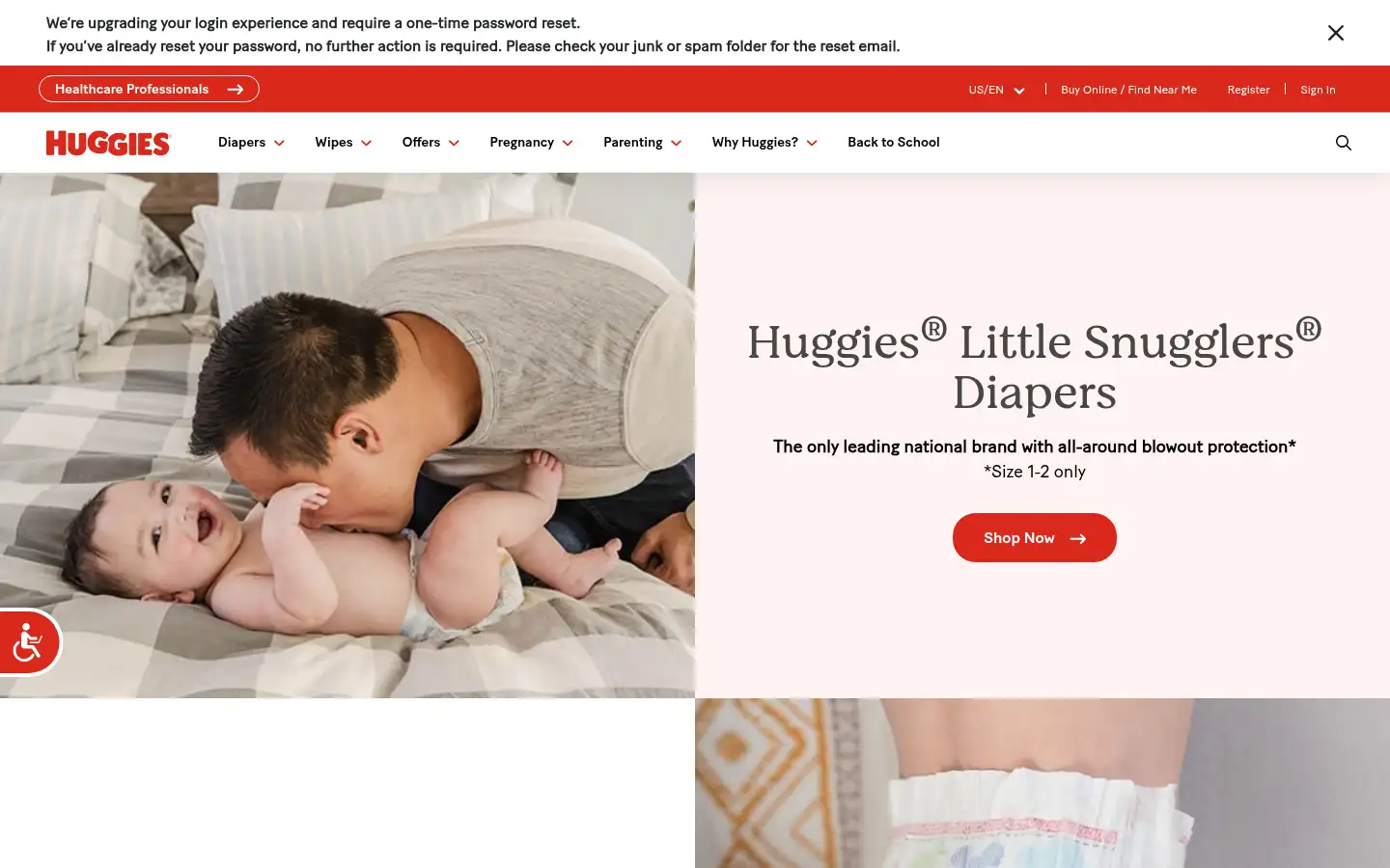 Screenshot of huggies.com