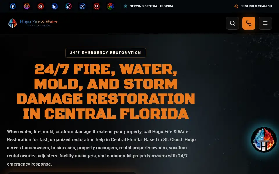 Screenshot of hugofireandwaterrestoration.com