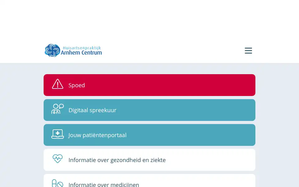 Screenshot of huisartsenpraktijkarnhemcentrum.onzehuisartsen.nl