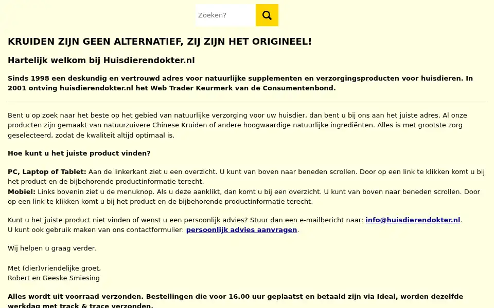 Screenshot of huisdierendokter.nl