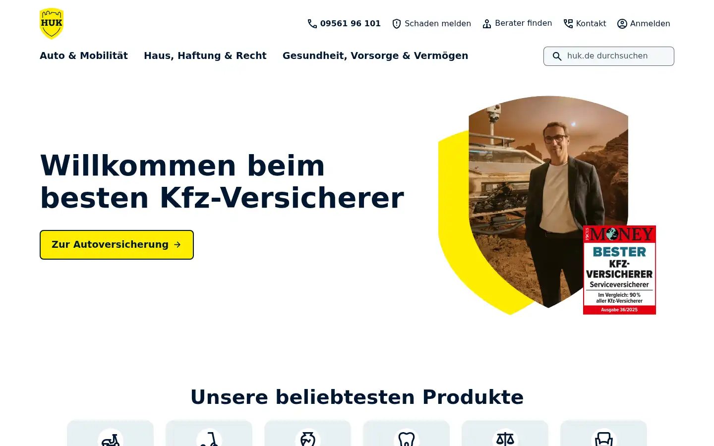 Screenshot of huk.de