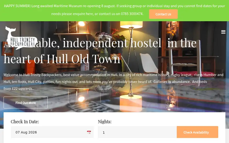 Screenshot of hulltrinitybackpackers.com