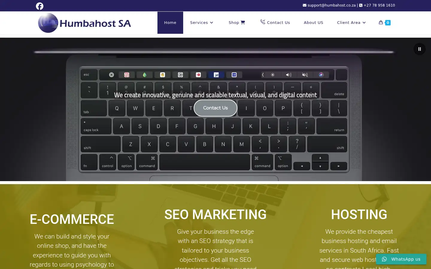 Screenshot of humbahost.co.za