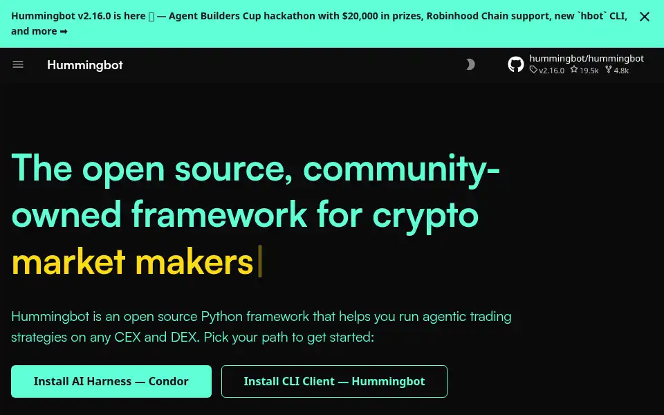 Screenshot of hummingbot.org