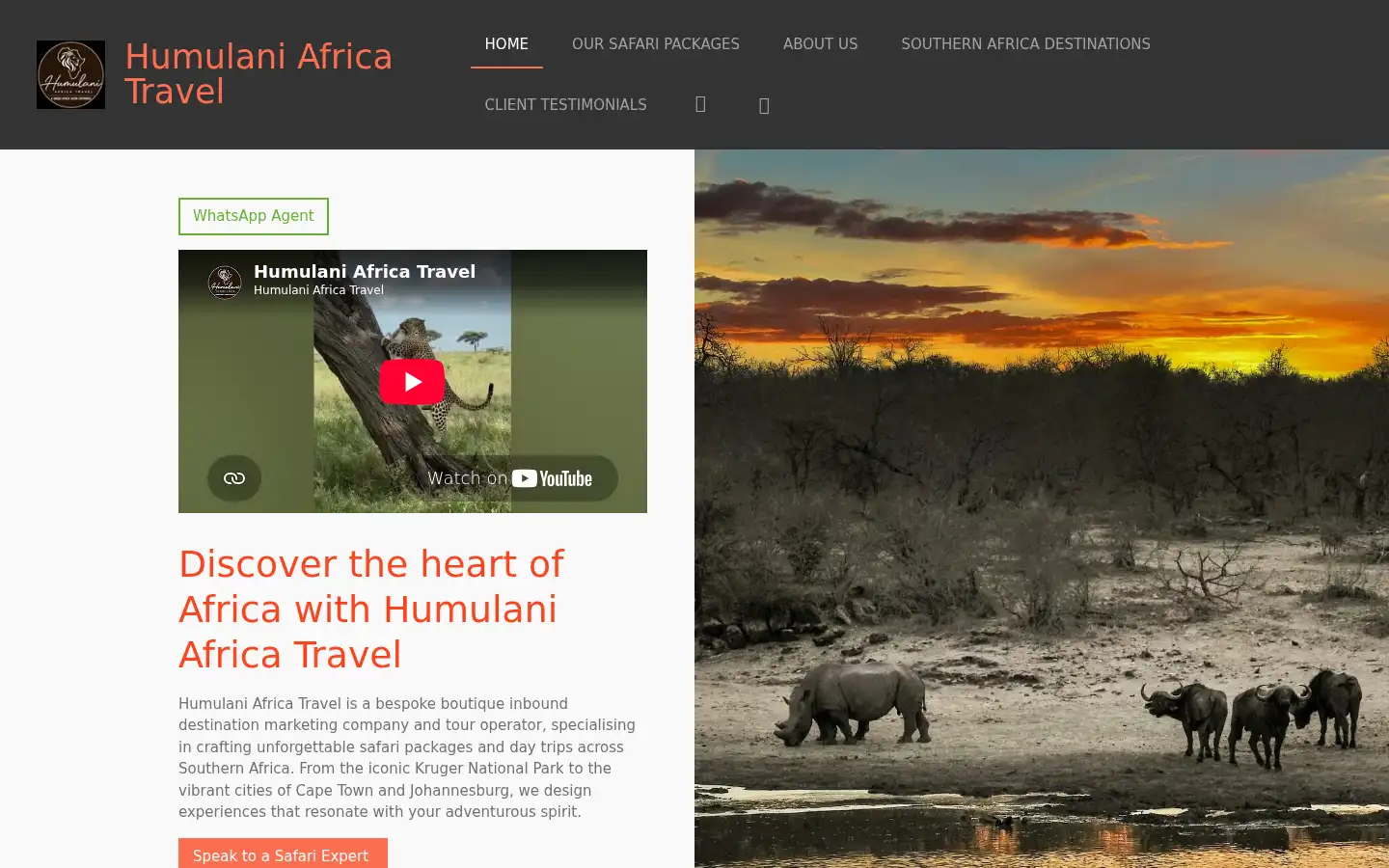 Screenshot of humulaniafricatravel.co.uk