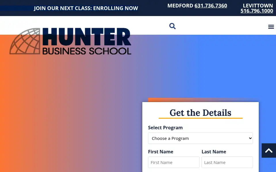 Screenshot of hunterbusinessschool.edu