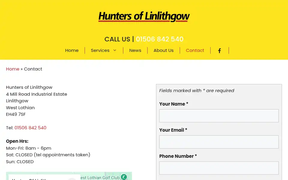 Screenshot of hunterslinlithgow.co.uk