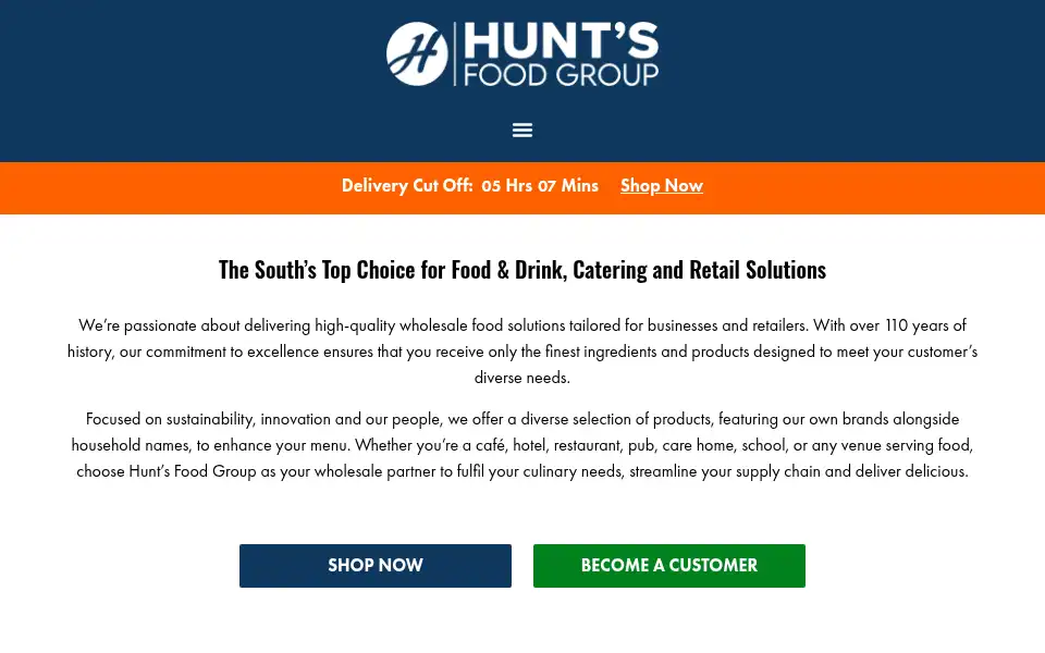 Screenshot of huntsfoodgroup.co.uk