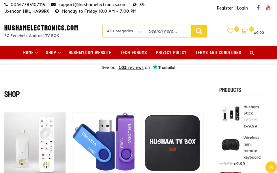 Screenshot of hushamelectronics.com