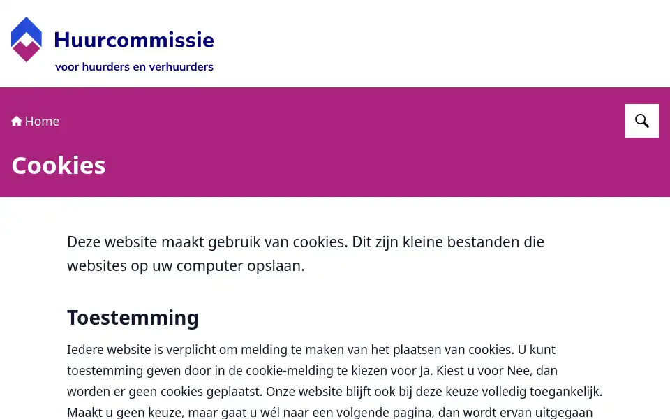 Screenshot of huurcommissie.nl