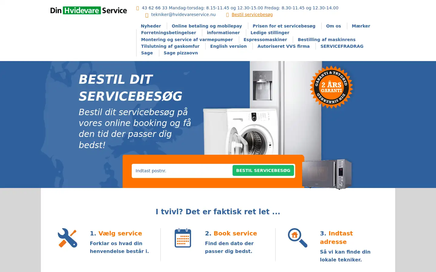 Screenshot of hvidevareservice.nu