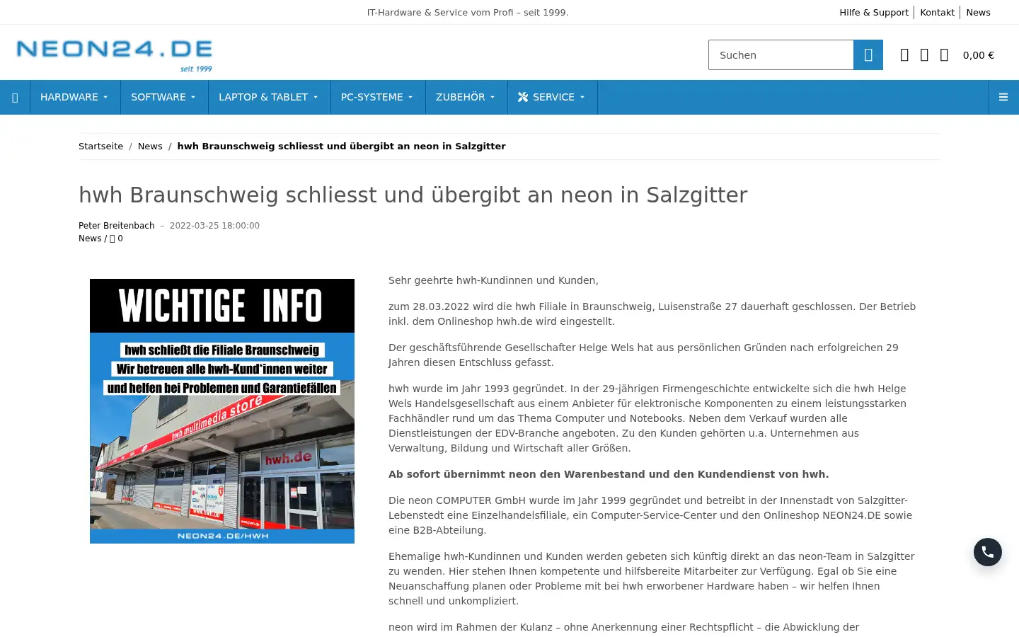 Screenshot of hwh.de