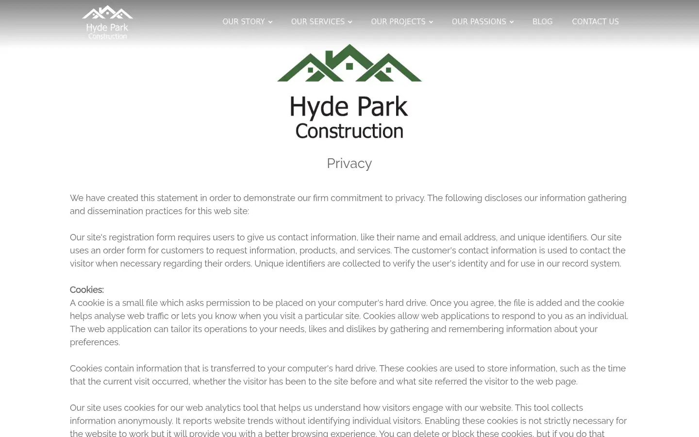Screenshot of hydeparkconstruction.co.uk