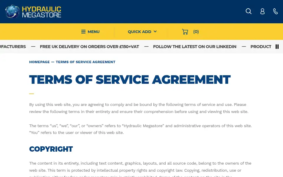 Screenshot of hydraulicmegastore.com