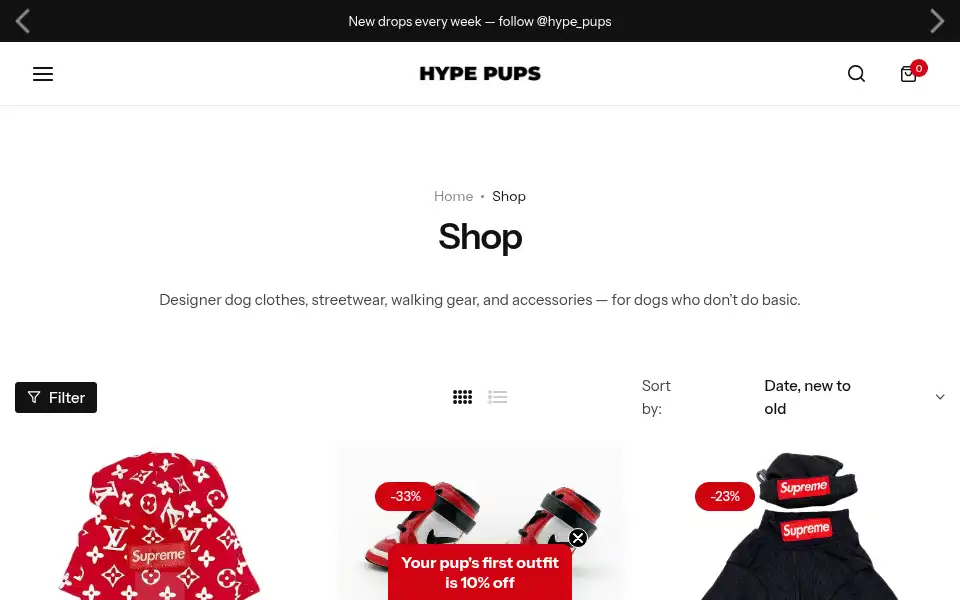Screenshot of hypepups.com