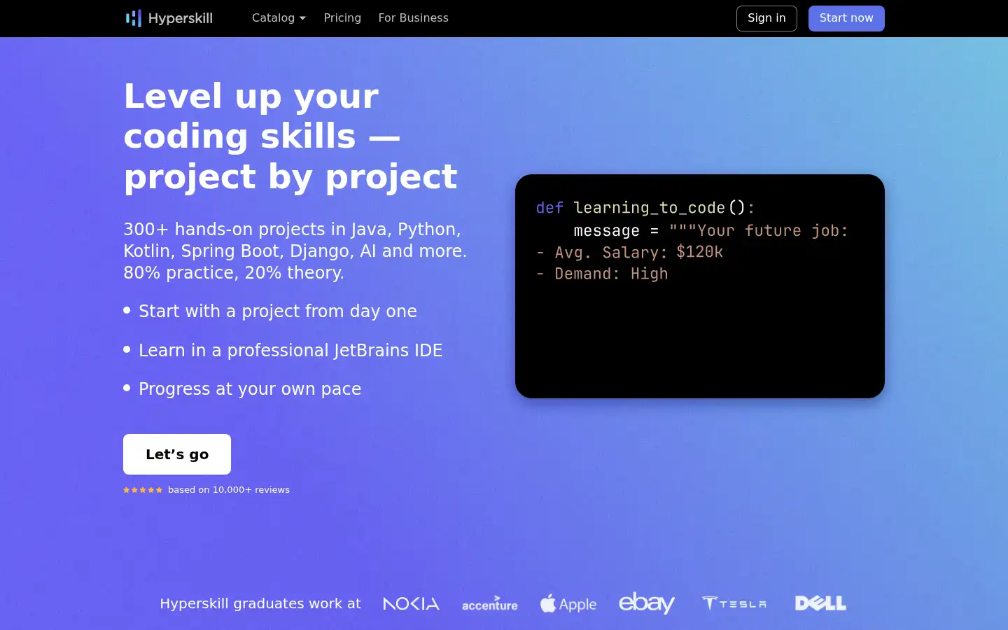 Screenshot of hyperskill.org