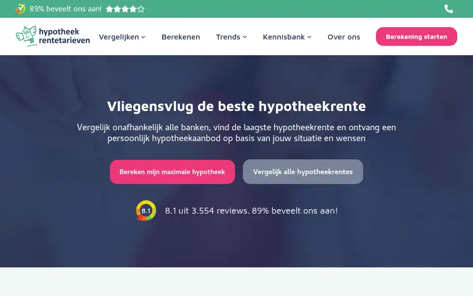 Screenshot of hypotheek-rentetarieven.nl