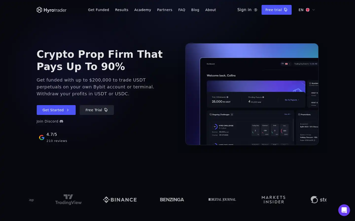 Screenshot of hyrotrader.com