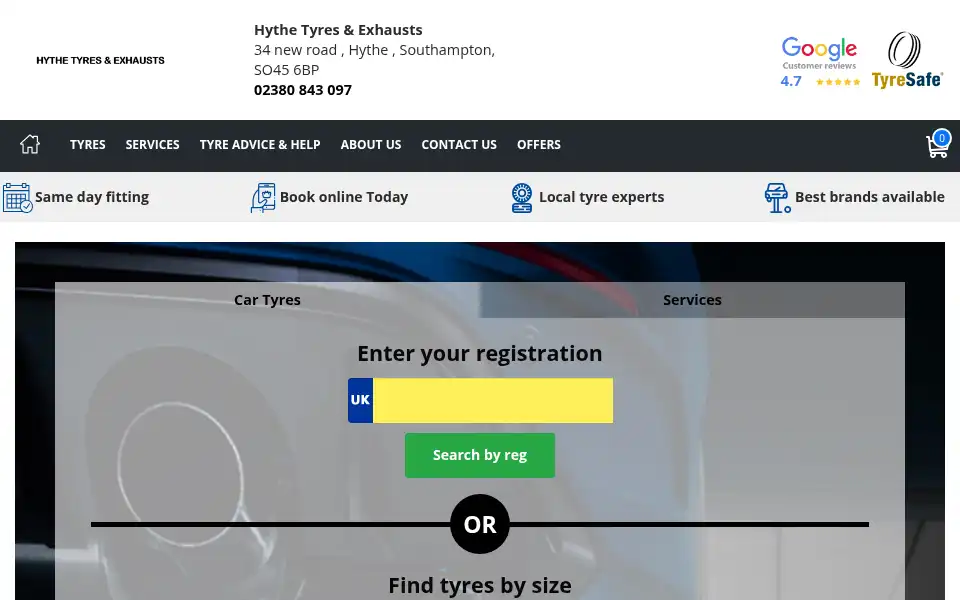 Screenshot of hythetyrescentre.co.uk