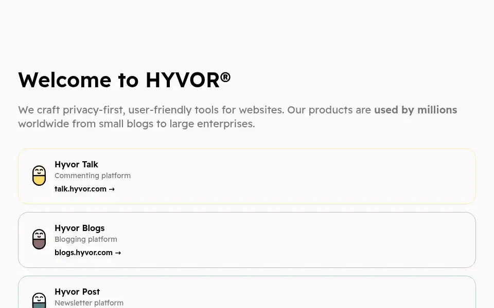 Screenshot of hyvor.com