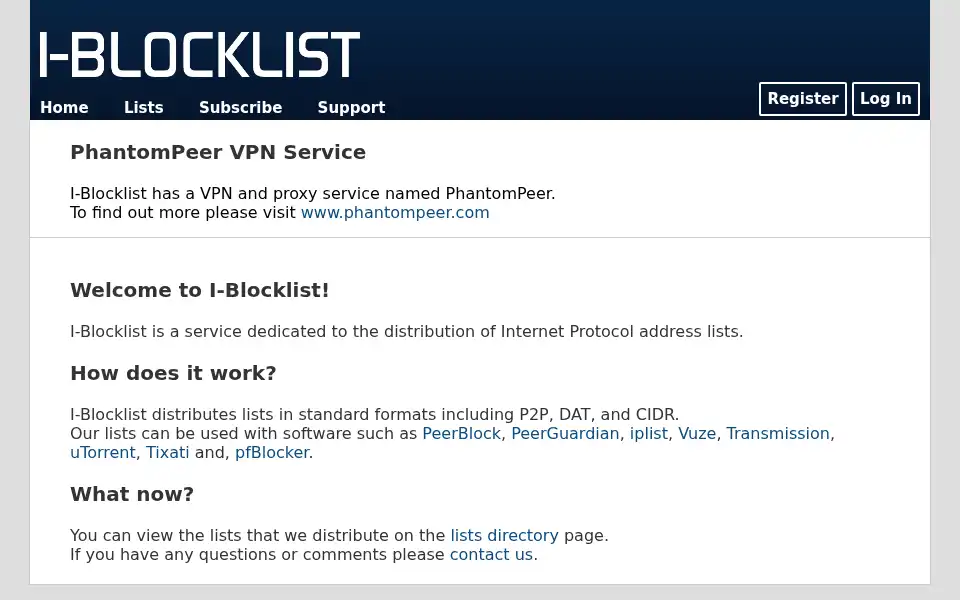 Screenshot of iblocklist.com
