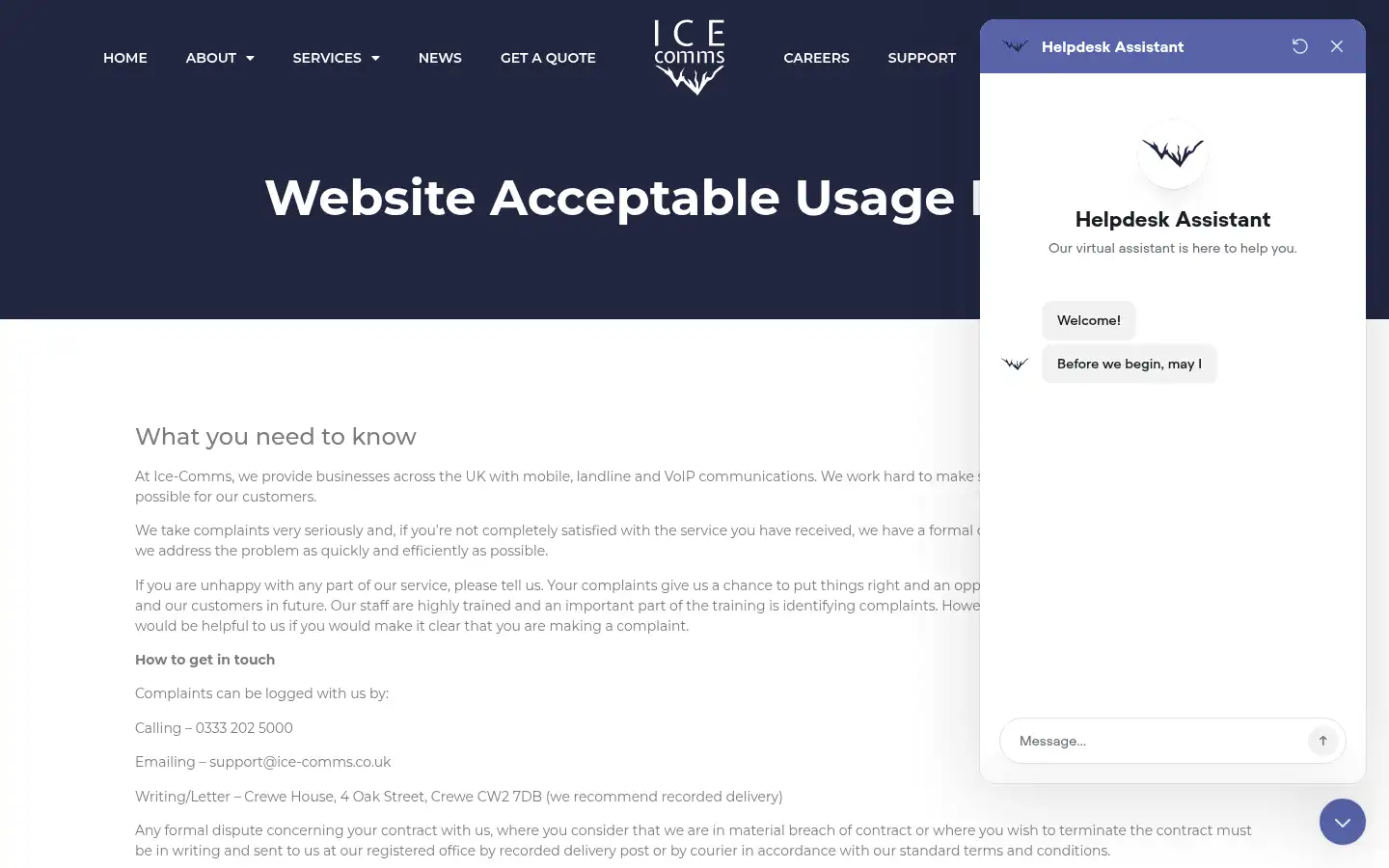 Screenshot of ice-comms.co.uk