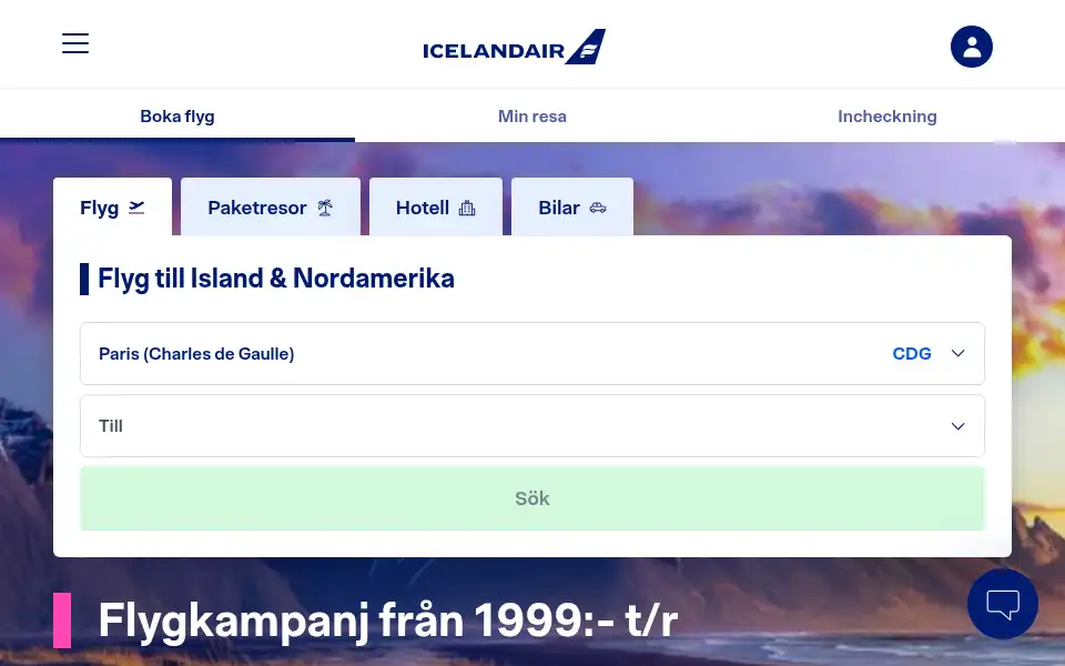 Screenshot of icelandair.se
