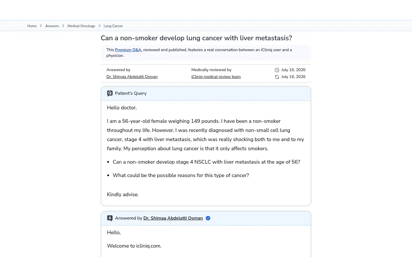Screenshot of icliniq.com