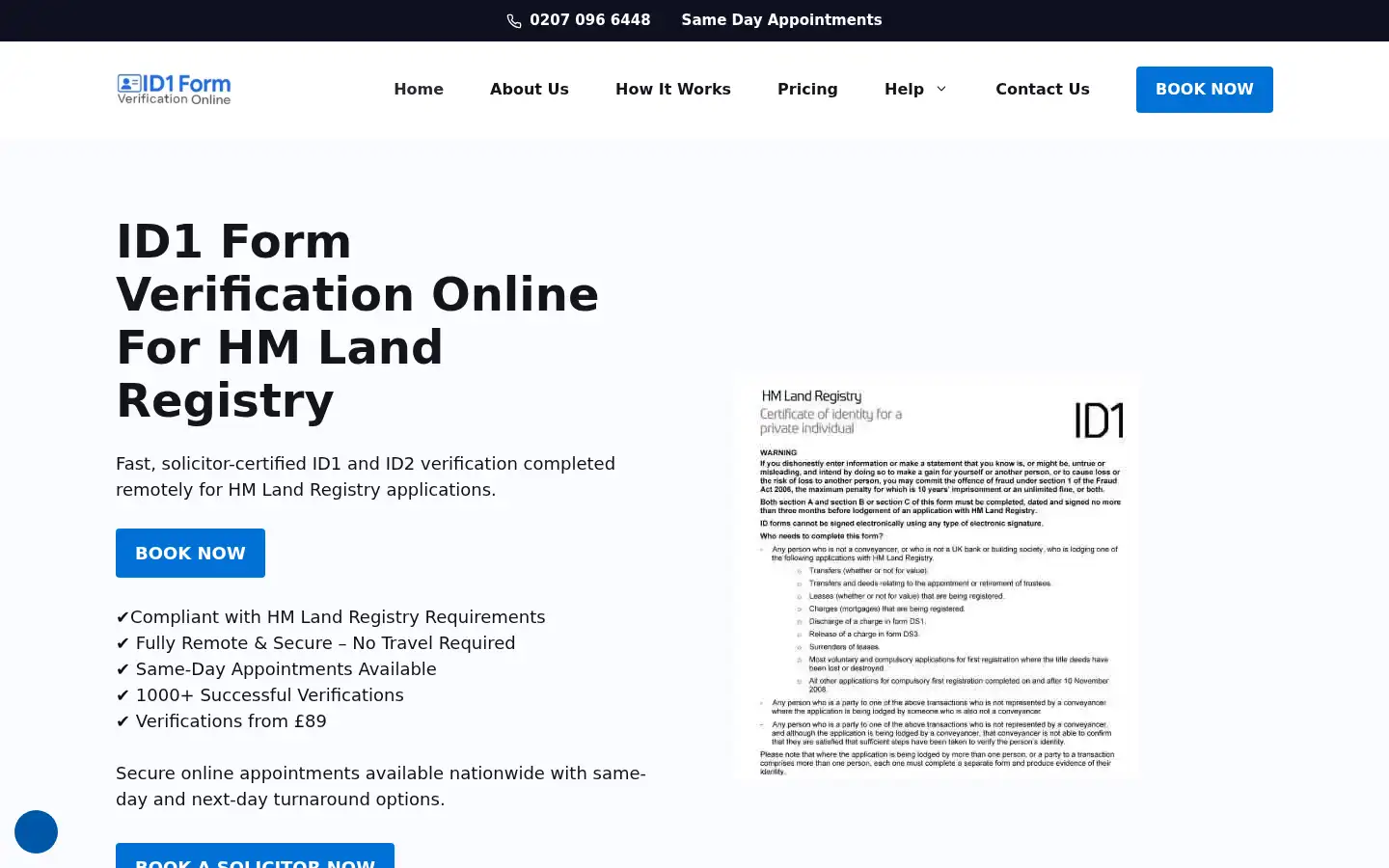 Screenshot of id1formverificationonline.co.uk