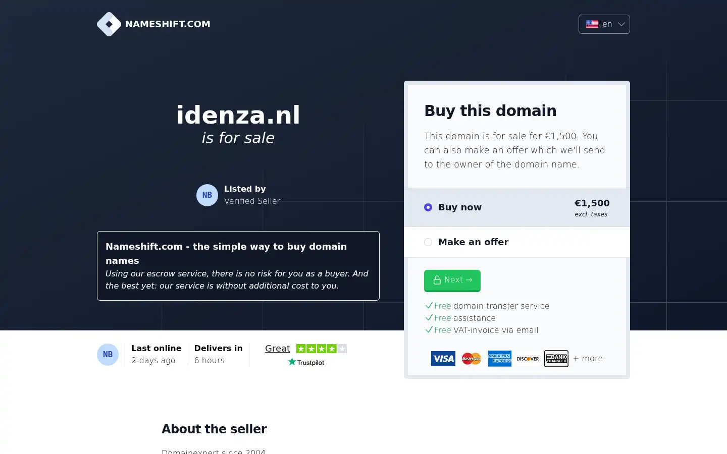 Screenshot of idenza.nl
