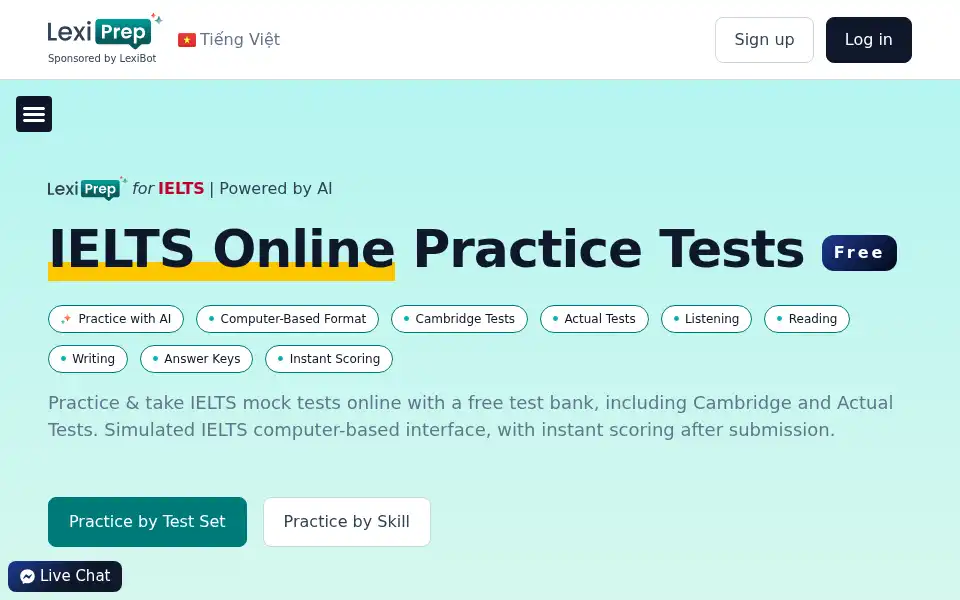 Screenshot of ielts.lexiprep.com