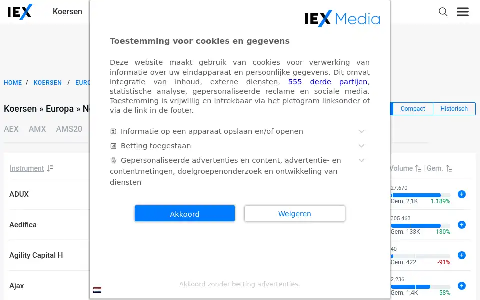 Screenshot of iex.nl