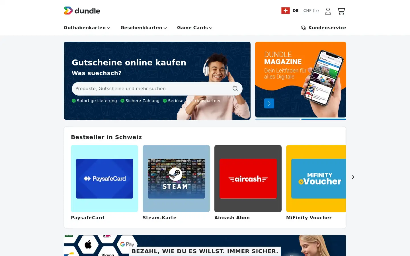 Screenshot of igiftcards.ch